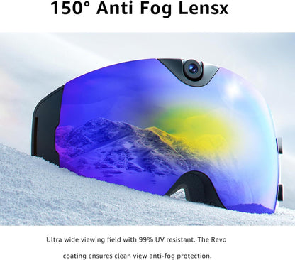4K Camera Ski Goggles lens detail in snow